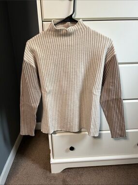 Ribbed Mock Neck Sweater - Cream and Taupe
